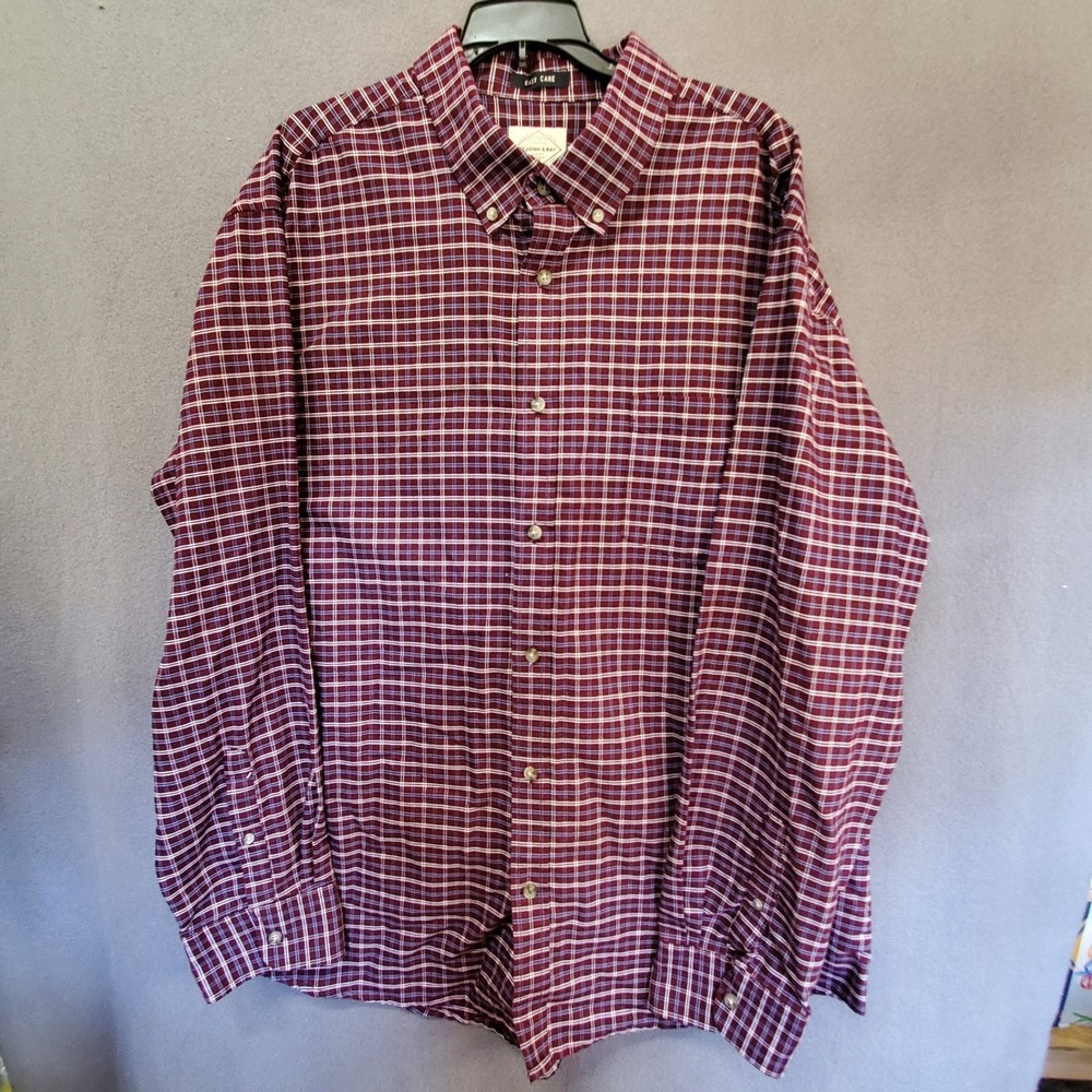 St John's Bay Mens XXL Burgundy Plaid Button Down Shirt Easy Care Long Sleeve